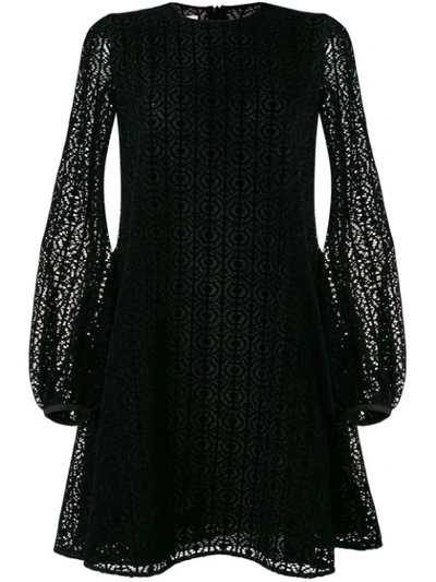 Giamba Polka Dot Chiffon Mini Dress W/ Lace In Black