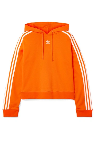 Adidas Originals Cropped Striped Cotton-terry Hoodie In Orange