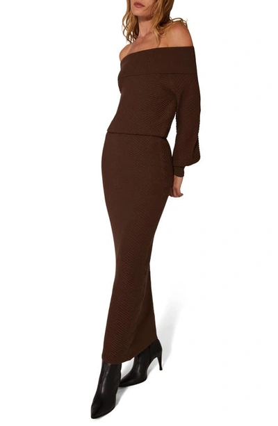 Favorite Daughter The Irene Off The Shoulder Long Sleeve Maxi Sweater Dress In Coffee