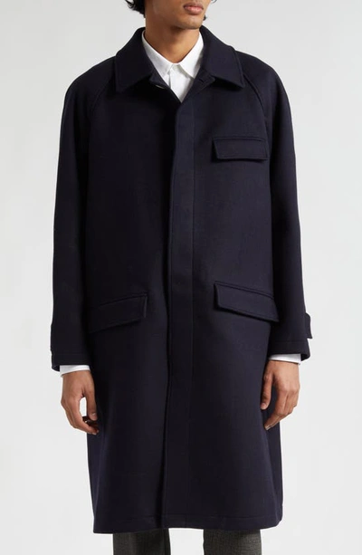 De Bonne Facture Parisian Raglan Sleeve Wool Coat In Navy