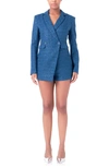 Endless Rose Premium Sequin Tweed Long Sleeve Blazer Minidress In Teal