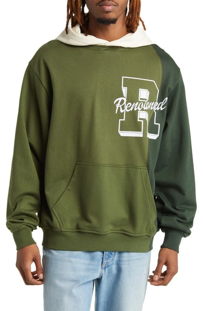 Renowned Collegiate Colorblock Cotton Graphic Hoodie In Green