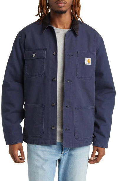 Carhartt Michigan Water Repellent Coat In Blue / Black Heavy Stone Wash