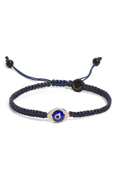 Caputo & Co Evil Eye Macrame Slider Bracelet In Navy