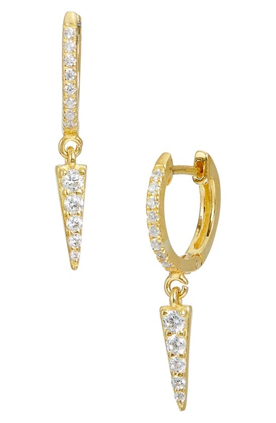 Savvy Cie Jewels 18k Gold Plated Sterling Silver Crystal Dagger Huggie Hoop Earrings