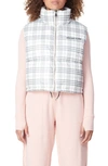 Elevenparis Water Resistant Crop Puffer Vest In Egret Plaid