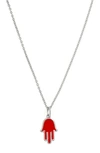 Judith Ripka Little Jewels Hamsa Enamel Pendant Necklace In Silver/ Red
