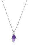 Judith Ripka Little Jewels Hamsa Enamel Pendant Necklace In Silver/ Purple