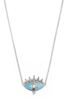 Judith Ripka Little Jewels Evil Eye White Topaz & Enamel Pendant Necklace In Silver/ Blue