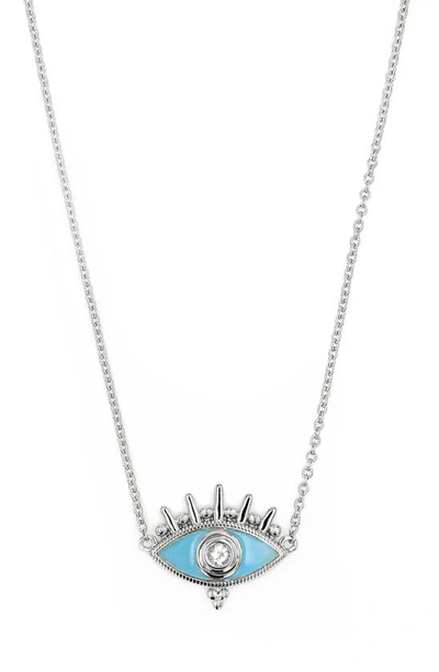 Judith Ripka Little Jewels Evil Eye White Topaz & Enamel Pendant Necklace In Silver/ Blue