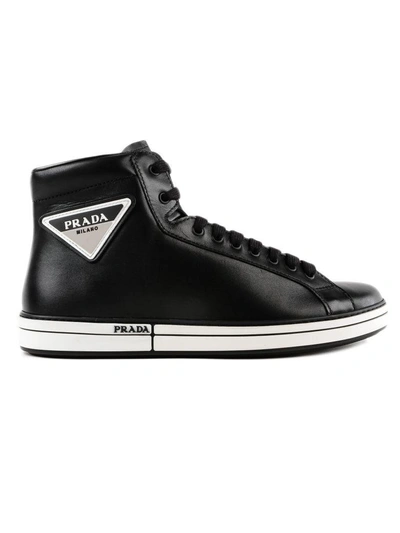 Prada Badge High Top Sneakers In Nero