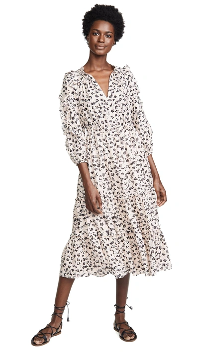 Ulla Johnson Fantine Ruffled Printed Cotton And Silk-blend Gauze Midi Dress In Blush