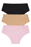 Dkny Litewear Cut Anywhere Assorted 3-pack Hipster Briefs In Black/ Glow/ Pink Mist
