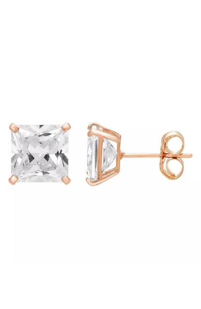 A & M 14k Rose Gold Square Cubic Zirconia Stud Earrings