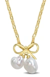 Delmar 14k Gold Plate Sterling Silver 9-9.5mm Cultured Freshwater Pearl Necklace In Gold/ White