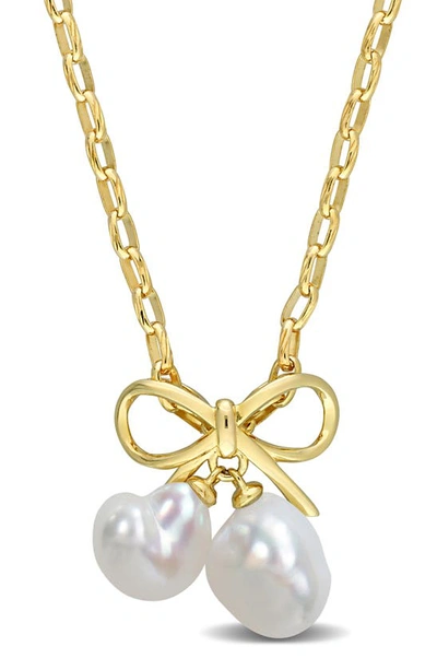 Delmar 14k Gold Plate Sterling Silver 9-9.5mm Cultured Freshwater Pearl Necklace In Gold/ White