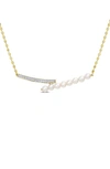 Delmar 14k Gold Plate Sterling Silver 4-4.5mm Cultured Freshwater Pearl Bypass Bar Necklace In Gold/ White