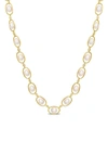 Delmar 14k Gold Plated Sterling Silver 8–8.5mm Cultured Freshwater Pearl & Cz Oval Chain Necklace In Gold/ White
