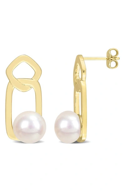 Delmar 14k Gold Plate Sterling Silver 8.5-9mm Cultured Freshwater Pearl Drop Earrings In White