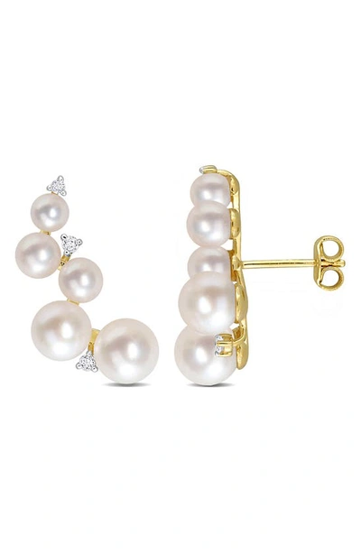 Delmar 14k Gold Plated Sterling Silver 4–6.5mm Cultured Freshwater Pearl & White Topaz Crawler Stud Earring