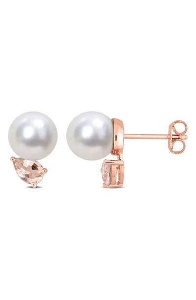 Delmar 14k Gold Plated 8–9mm Cultured Freshwater Pearl & Morganite Stud Earrings In Pink