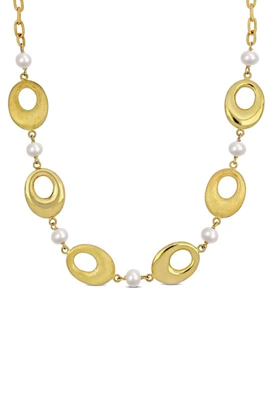 Delmar 14k Gold Plated Sterling Silver 6–7mm Cultured Freshwater Pearl Oval Link Necklace