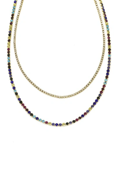 Panacea Layered Crystal Tennis Necklace In Blue Multi