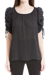 Max Studio Spot Ruched Sleeve Top In Black