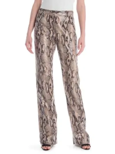 Msgm Snake Effect Trousers In Beige/brown