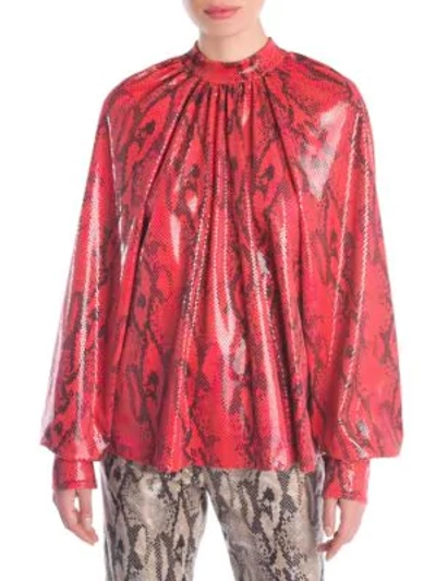 Msgm Faux Python Blouse In Red