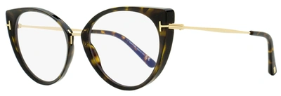 Tom Ford Women's Blue Block Eyeglasses Tf5815b 052 Havana/gold 54mm In Multi