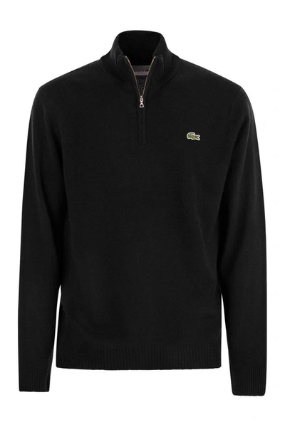 Lacoste Wool Pullover With High Neck In Black