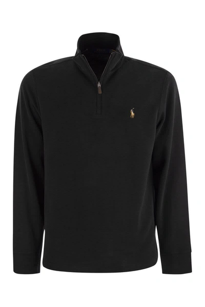 Polo Ralph Lauren Ribbed Pullover With Zip In Black