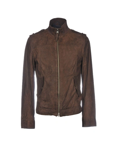 Armani Jeans Leather Jacket In Dark Brown