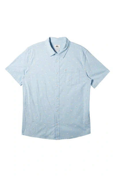 Quiksilver Minimo Floral Short Sleeve Button-up Shirt In Sky Blue