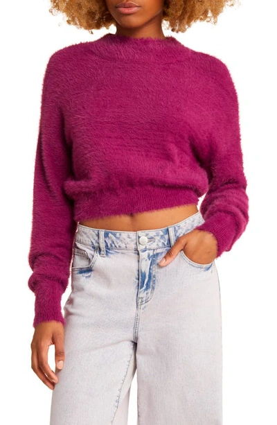 Bp. Cozy Mock Neck Crop Sweater In Purple Magenta