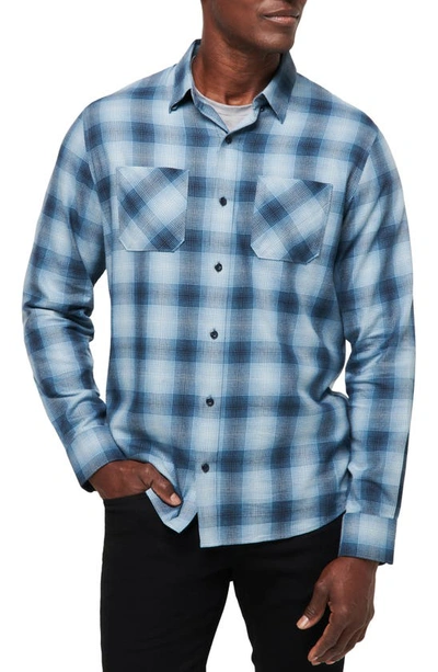 Travismathew Cloud Plaid Flannel Button-up Shirt In Total Eclipse/ Ash Blue