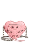 Balenciaga Mini Le Cagole Leather Heart Crossbody Bag In Sweet Pink