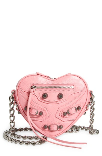 Balenciaga Mini Le Cagole Leather Heart Crossbody Bag In Sweet Pink
