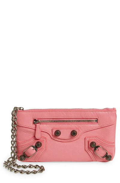 Balenciaga Cagole Leather Wristlet Pouch In Sweet Pink