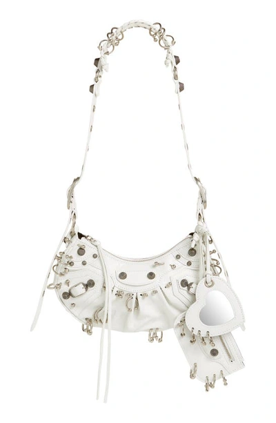 Balenciaga Extra Small Cagole Leather Shoulder Bag In Optic White