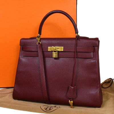 Hermes Hermès Kelly 35 Burgundy Leather Handbag ()