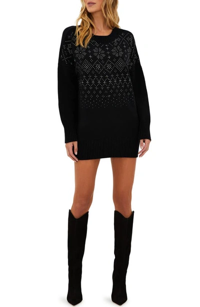 Beach Riot Vivienne Fair Isle Long Sleeve Jumper Dress In Black