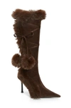 Jeffrey Campbell Fluffmeknot Pointed Toe Boot In Brown Suede Combo