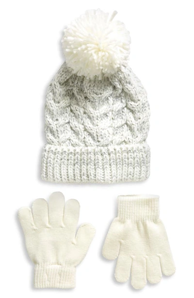 Capelli New York Kids' Chunky Cable Stitch Pompom Hat & Gloves Set In Ivory