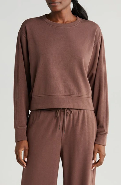 Zella Amazing Lite Cali Crew Sweatshirt In Brown Fawn