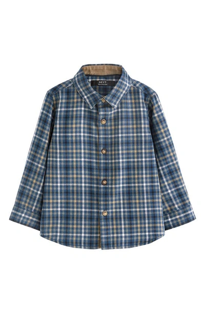 Next Kids' Check Flannel Button-up Shirt In Blue