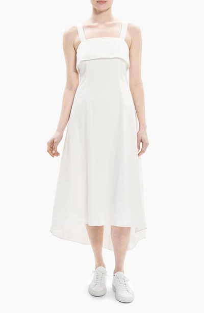 Theory High-low Linen Blend Dress In White