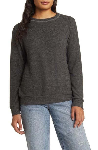 Loveappella Crewneck Long Sleeve Top In Charcoal