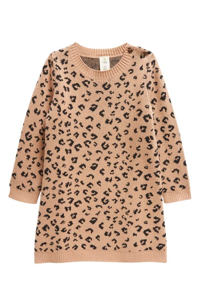 Tucker + Tate Babies' Animal Spot Jacquard Long Sleeve Sweater Dress In Tan Tawny Mini Leopard